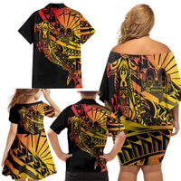 Gradient Marquesas Islands Family Matching Off Shoulder Short Dress and Hawaiian Shirt Marquesan Matatiki Hammerhead Shark Patutiki - Polynesian Pride