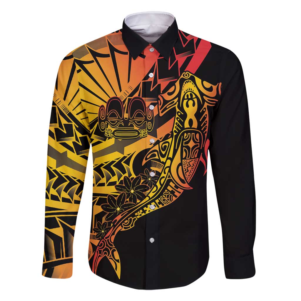 Gradient Marquesas Islands Family Matching Off Shoulder Short Dress and Hawaiian Shirt Marquesan Matatiki Hammerhead Shark Patutiki - Polynesian Pride