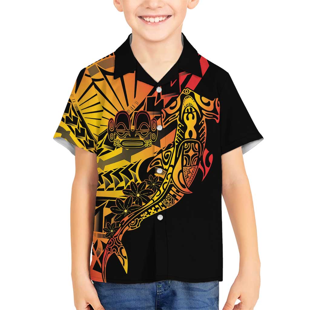 Gradient Marquesas Islands Family Matching Off Shoulder Short Dress and Hawaiian Shirt Marquesan Matatiki Hammerhead Shark Patutiki - Polynesian Pride