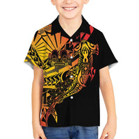 Gradient Marquesas Islands Family Matching Off Shoulder Short Dress and Hawaiian Shirt Marquesan Matatiki Hammerhead Shark Patutiki - Polynesian Pride