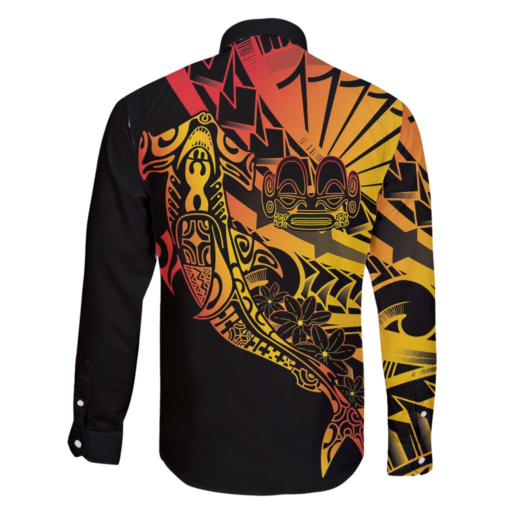 Gradient Marquesas Islands Family Matching Short Sleeve Bodycon Dress and Hawaiian Shirt Marquesan Matatiki Hammerhead Shark Patutiki - Polynesian Pride