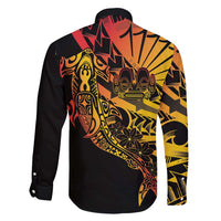 Gradient Marquesas Islands Family Matching Short Sleeve Bodycon Dress and Hawaiian Shirt Marquesan Matatiki Hammerhead Shark Patutiki - Polynesian Pride