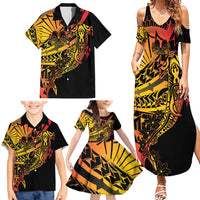 Gradient Marquesas Islands Family Matching Summer Maxi Dress and Hawaiian Shirt Marquesan Matatiki Hammerhead Shark Patutiki - Polynesian Pride