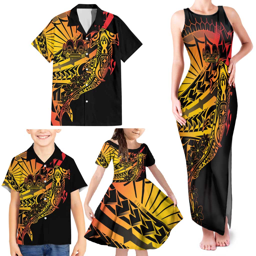 Gradient Marquesas Islands Family Matching Tank Maxi Dress and Hawaiian Shirt Marquesan Matatiki Hammerhead Shark Patutiki - Polynesian Pride