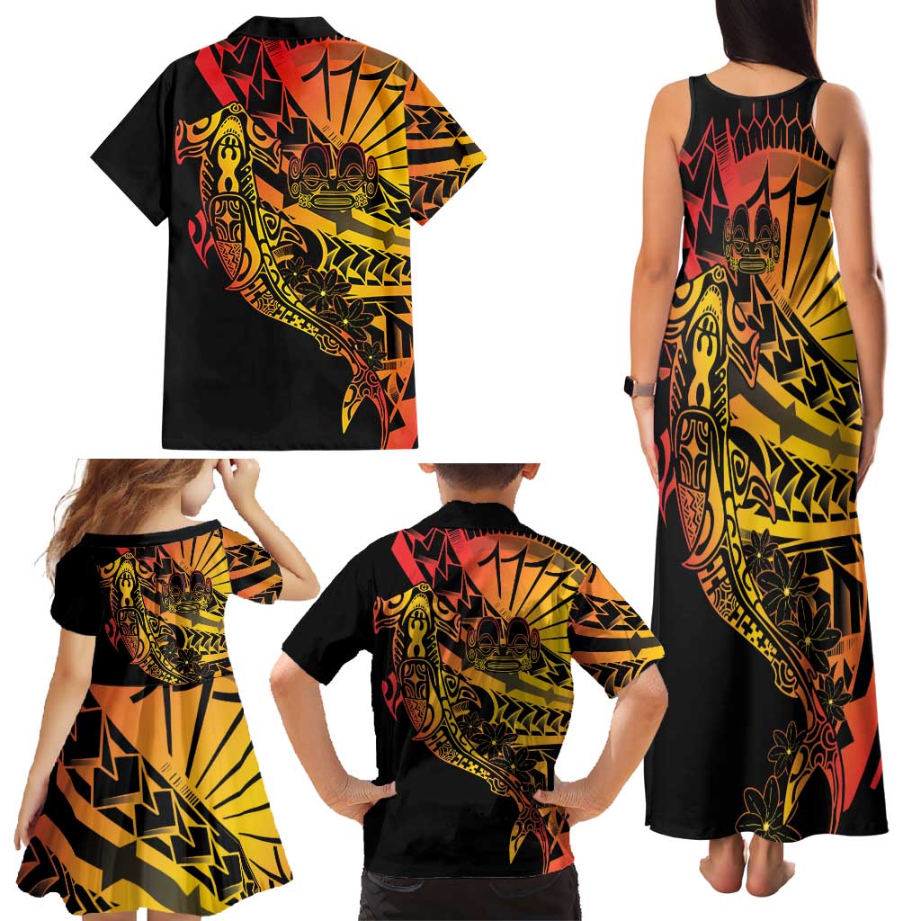 Gradient Marquesas Islands Family Matching Tank Maxi Dress and Hawaiian Shirt Marquesan Matatiki Hammerhead Shark Patutiki - Polynesian Pride