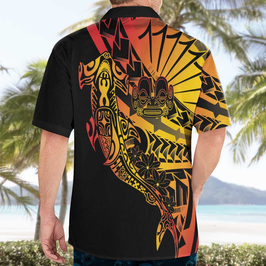 Gradient Marquesas Islands Hawaiian Shirt Marquesan Matatiki Hammerhead Shark Patutiki - Polynesian Pride