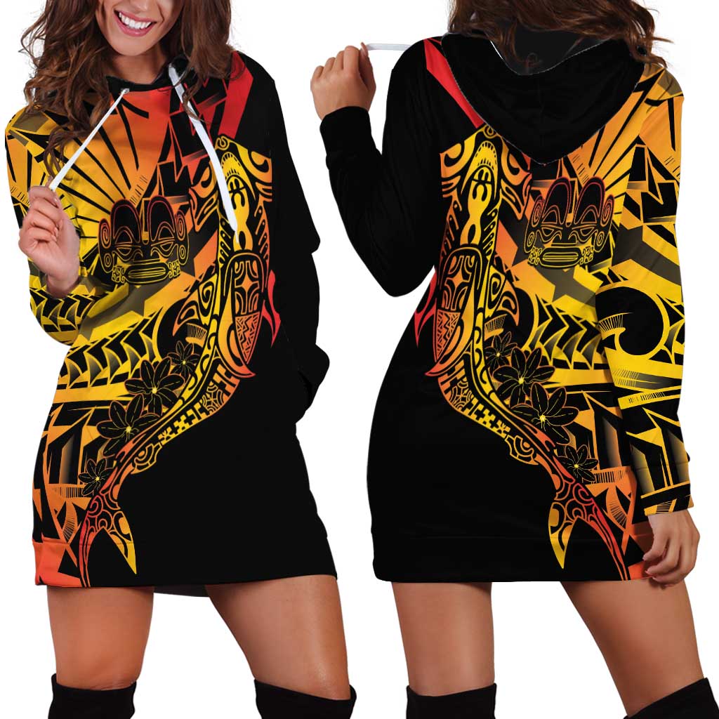 Gradient Marquesas Islands Hoodie Dress Marquesan Matatiki Hammerhead Shark Patutiki - Polynesian Pride