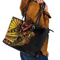 Gradient Marquesas Islands Leather Tote Bag Marquesan Matatiki Hammerhead Shark Patutiki - Polynesian Pride