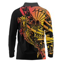 Gradient Marquesas Islands Long Sleeve Polo Shirt Marquesan Matatiki Hammerhead Shark Patutiki - Polynesian Pride