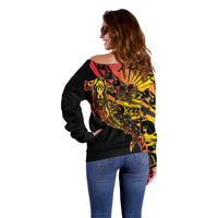 Gradient Marquesas Islands Off Shoulder Sweater Marquesan Matatiki Hammerhead Shark Patutiki - Polynesian Pride