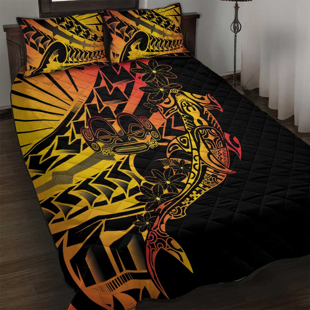 Gradient Marquesas Islands Quilt Bed Set Marquesan Matatiki Hammerhead Shark Patutiki - Polynesian Pride