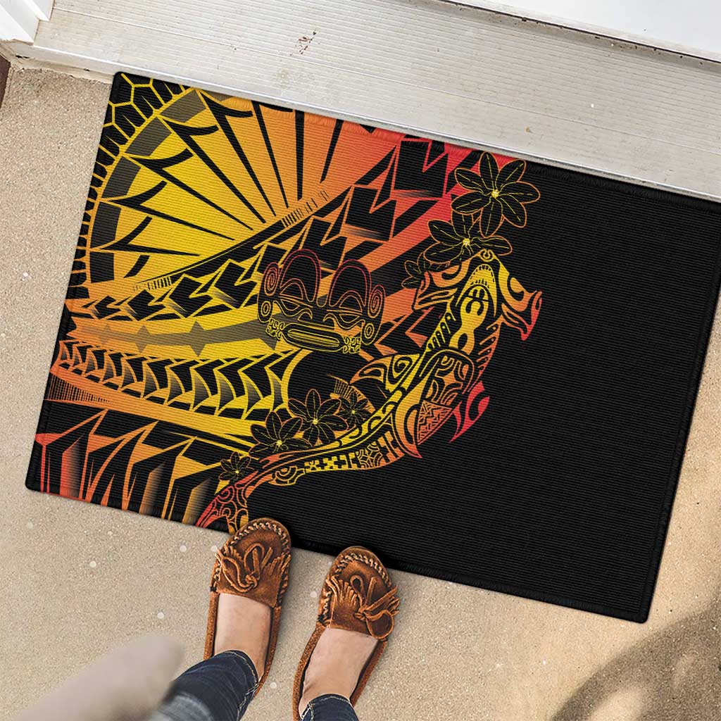 Gradient Marquesas Islands Rubber Doormat Marquesan Matatiki Hammerhead Shark Patutiki - Polynesian Pride