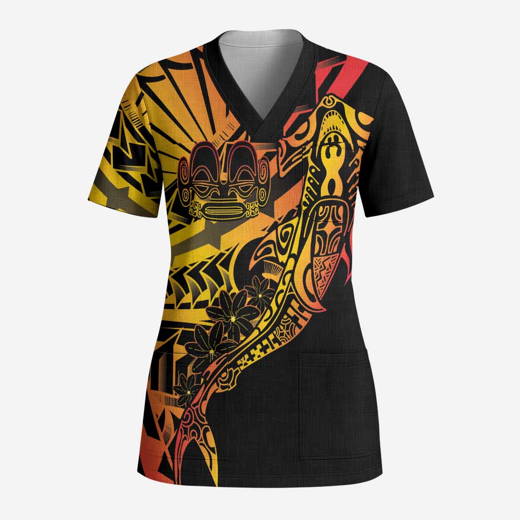 Gradient Marquesas Islands Scrub Top Marquesan Matatiki Hammerhead Shark Patutiki - Polynesian Pride