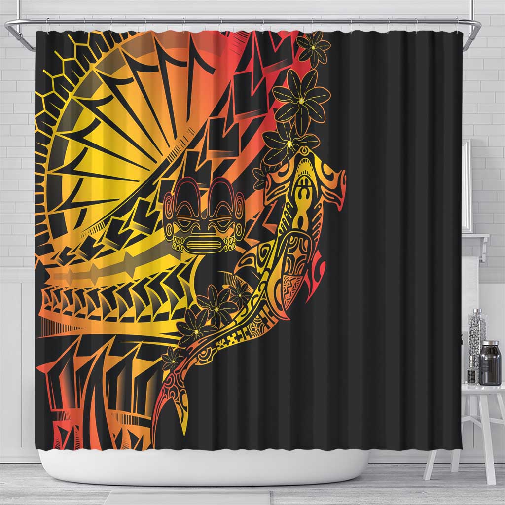 Gradient Marquesas Islands Shower Curtain Marquesan Matatiki Hammerhead Shark Patutiki - Polynesian Pride