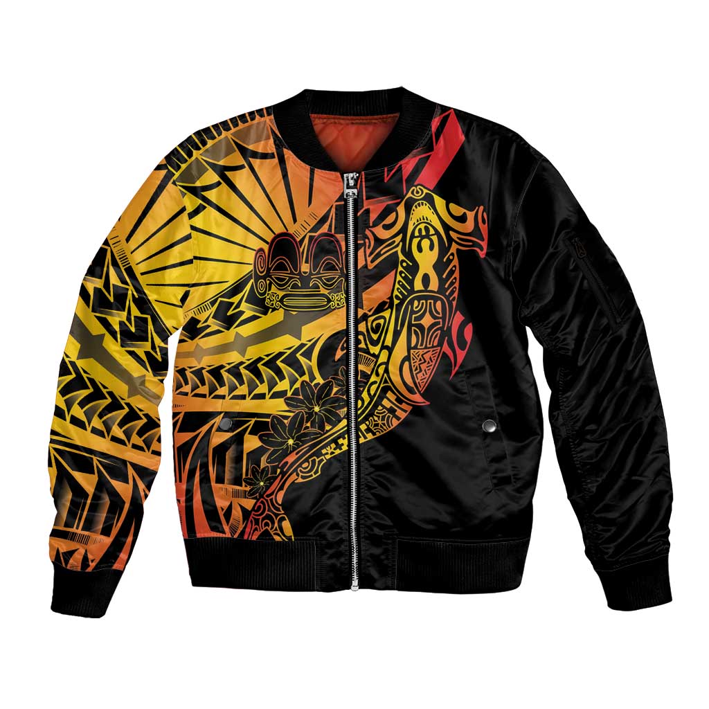 Gradient Marquesas Islands Sleeve Zip Bomber Jacket Marquesan Matatiki Hammerhead Shark Patutiki - Polynesian Pride