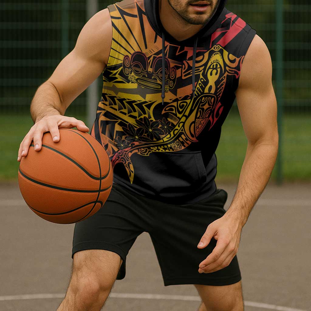 Gradient Marquesas Islands Sleeveless Hoodie Marquesan Matatiki Hammerhead Shark Patutiki - Polynesian Pride