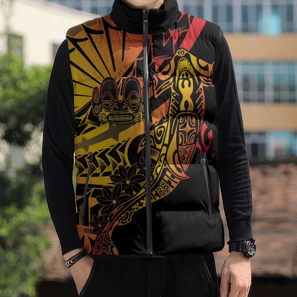 Gradient Marquesas Islands Sleeveless Puffer Jacket Marquesan Matatiki Hammerhead Shark Patutiki - Polynesian Pride