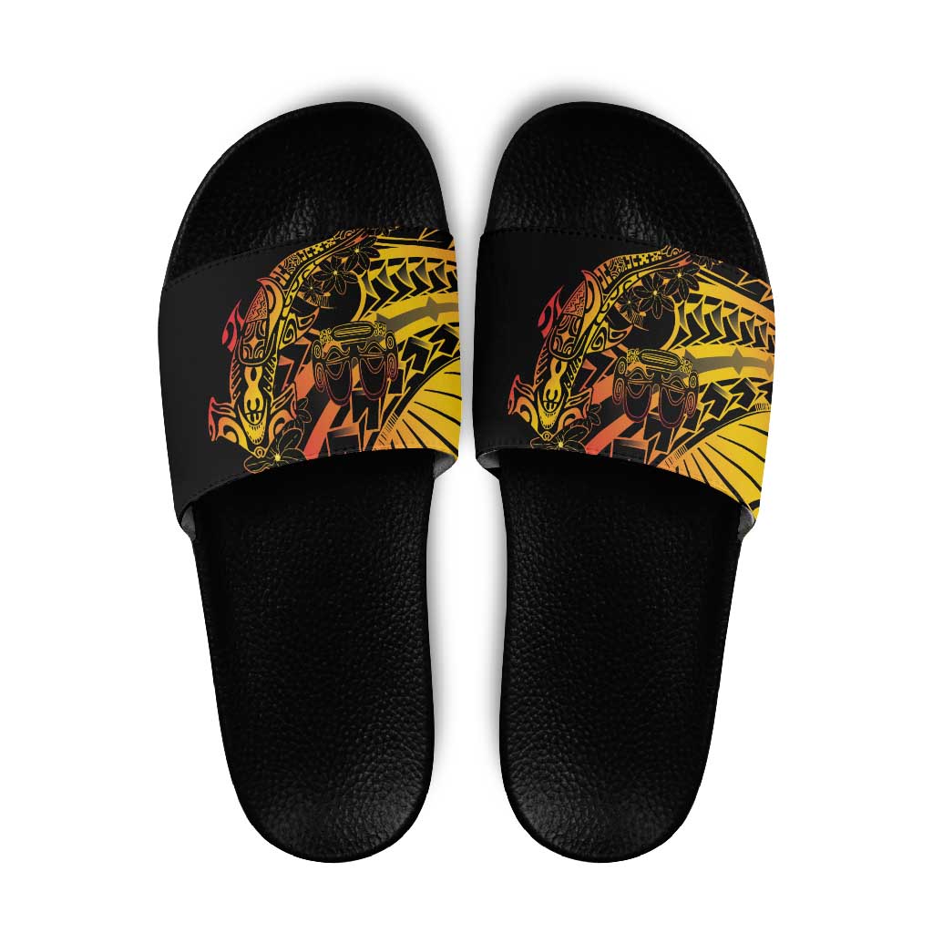 Gradient Marquesas Islands Slide Sandals Marquesan Matatiki Hammerhead Shark Patutiki - Polynesian Pride