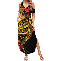 Gradient Marquesas Islands Summer Maxi Dress Marquesan Matatiki Hammerhead Shark Patutiki - Polynesian Pride
