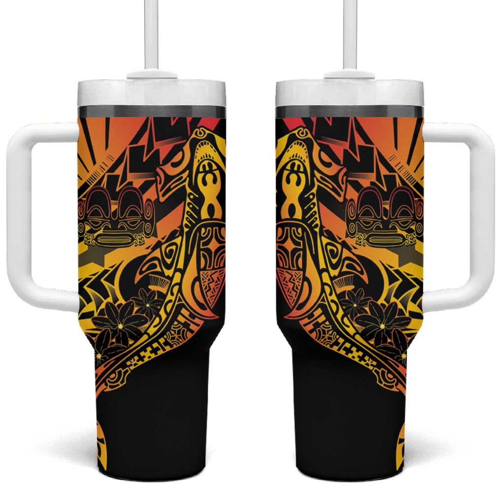 Gradient Marquesas Islands Tumbler With Handle Marquesan Matatiki Hammerhead Shark Patutiki - Polynesian Pride