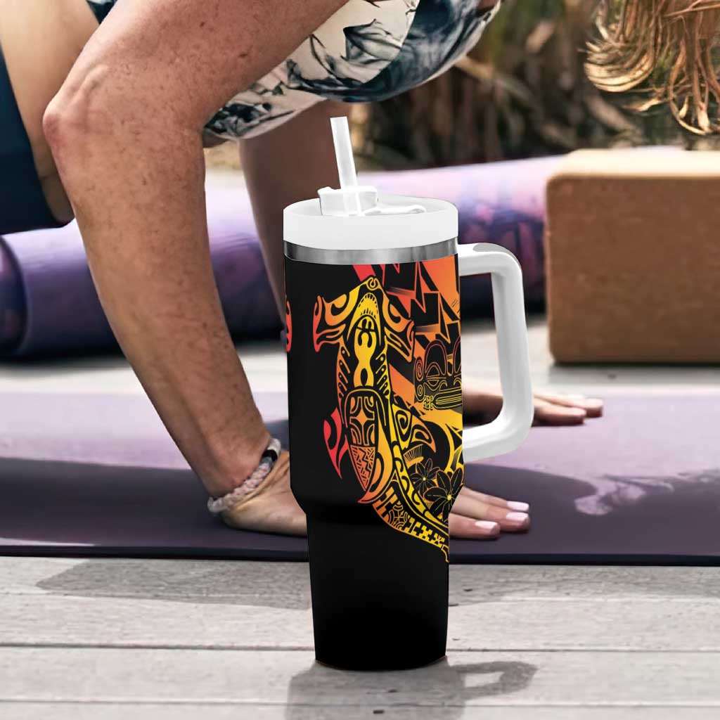 Gradient Marquesas Islands Tumbler With Handle Marquesan Matatiki Hammerhead Shark Patutiki - Polynesian Pride