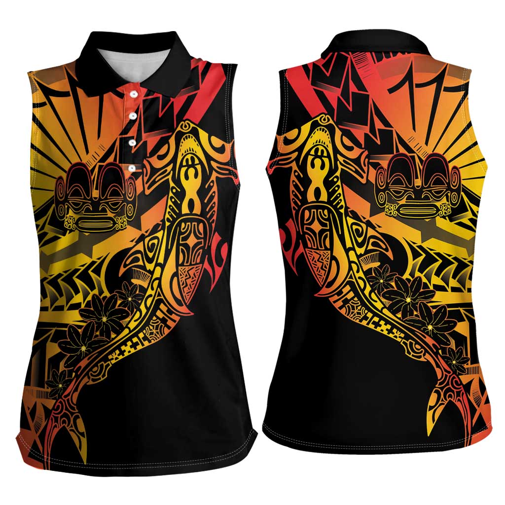 Gradient Marquesas Islands Women Sleeveless Polo Shirt Marquesan Matatiki Hammerhead Shark Patutiki - Polynesian Pride