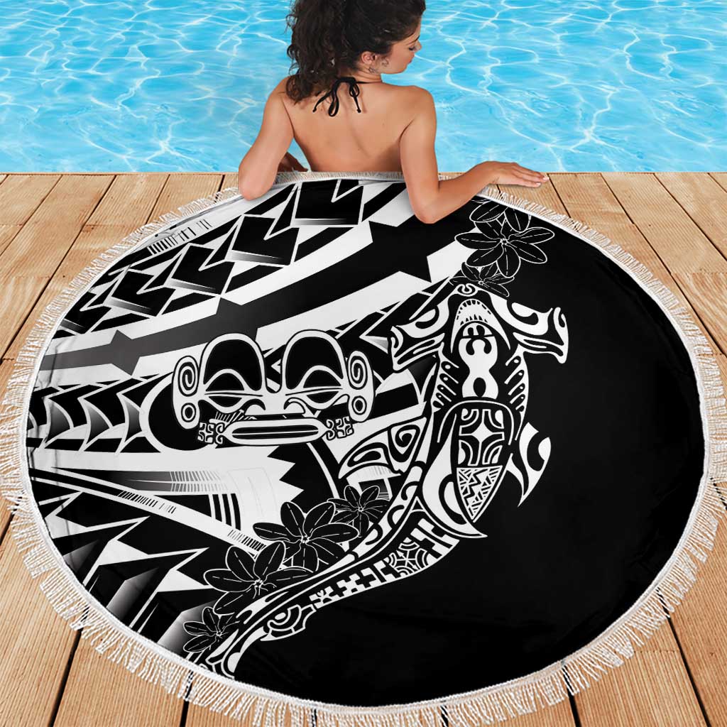 Black White Marquesas Islands Beach Blanket Marquesan Matatiki Hammerhead Shark Patutiki - Polynesian Pride