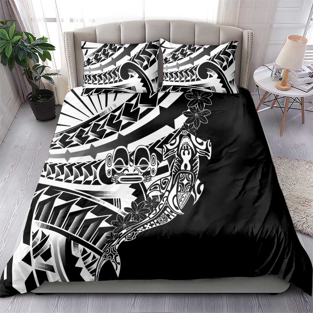 Black White Marquesas Islands Bedding Set Marquesan Matatiki Hammerhead Shark Patutiki - Polynesian Pride