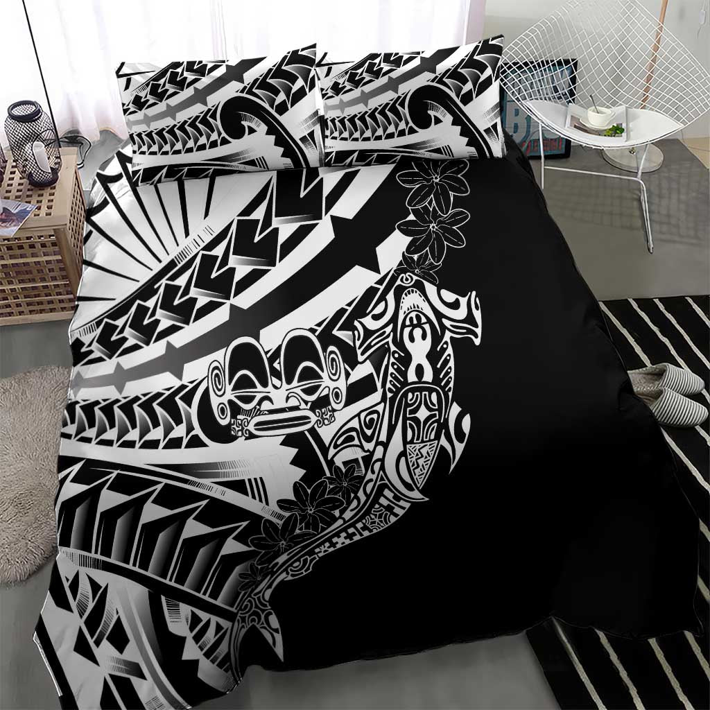Black White Marquesas Islands Bedding Set Marquesan Matatiki Hammerhead Shark Patutiki - Polynesian Pride