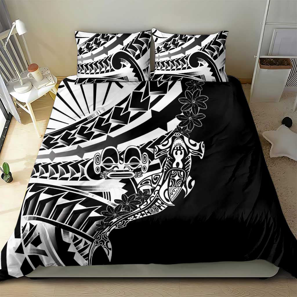 Black White Marquesas Islands Bedding Set Marquesan Matatiki Hammerhead Shark Patutiki - Polynesian Pride