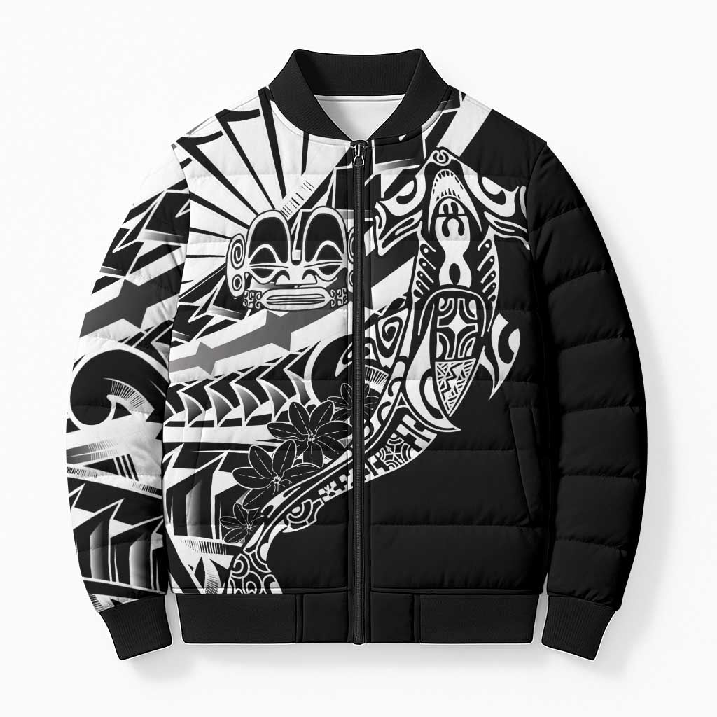 Black White Marquesas Islands Bomber Puffer Jacket Marquesan Matatiki Hammerhead Shark Patutiki - Polynesian Pride