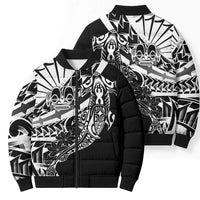 Black White Marquesas Islands Bomber Puffer Jacket Marquesan Matatiki Hammerhead Shark Patutiki - Polynesian Pride