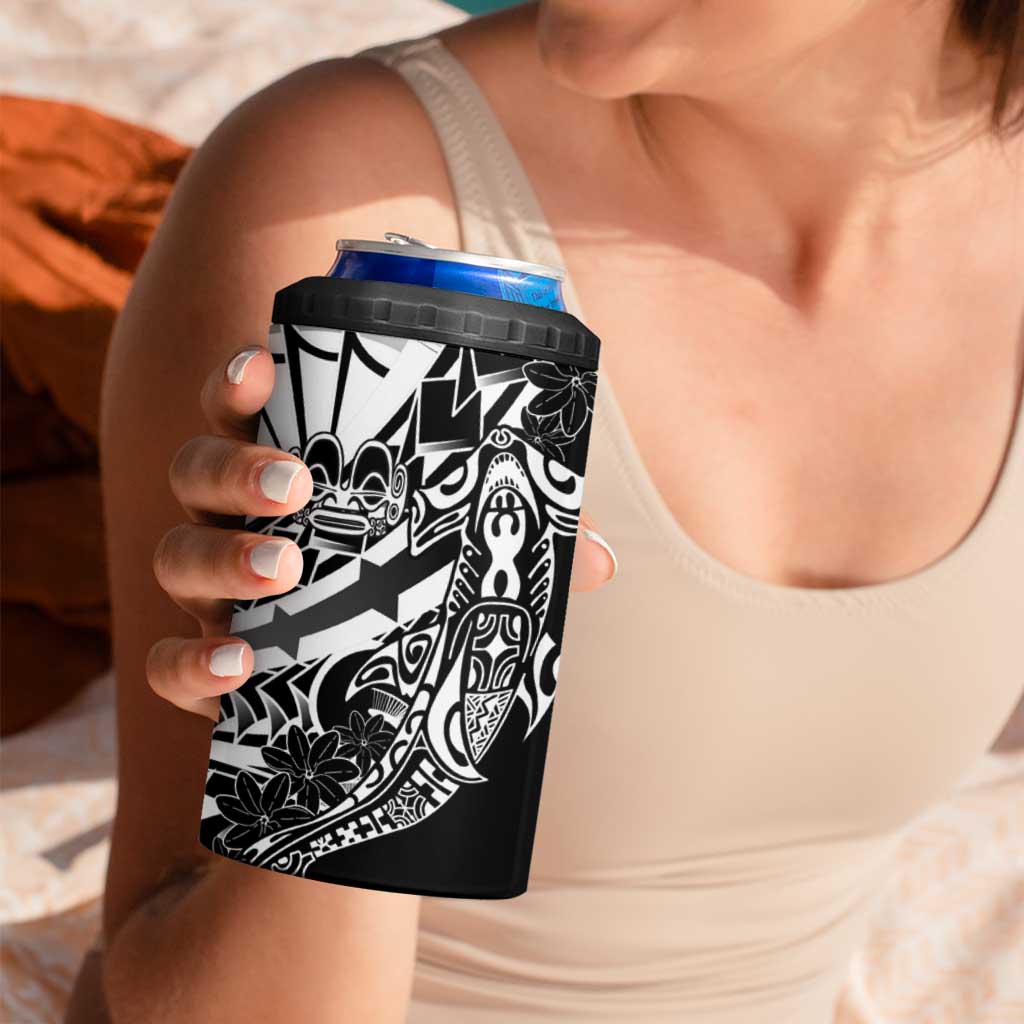 Black White Marquesas Islands 4 in 1 Can Cooler Tumbler Marquesan Matatiki Hammerhead Shark Patutiki - Polynesian Pride