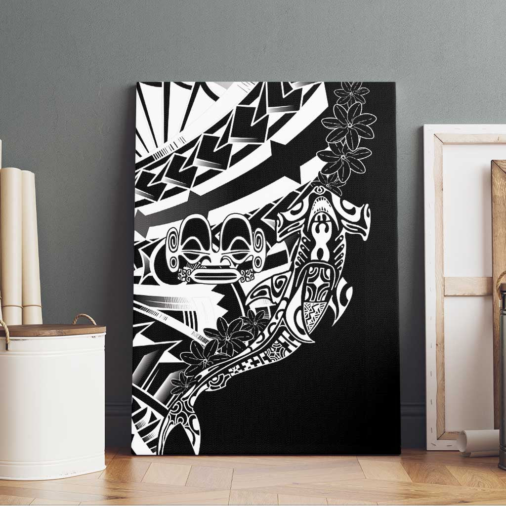 Black White Marquesas Islands Canvas Wall Art Marquesan Matatiki Hammerhead Shark Patutiki - Polynesian Pride