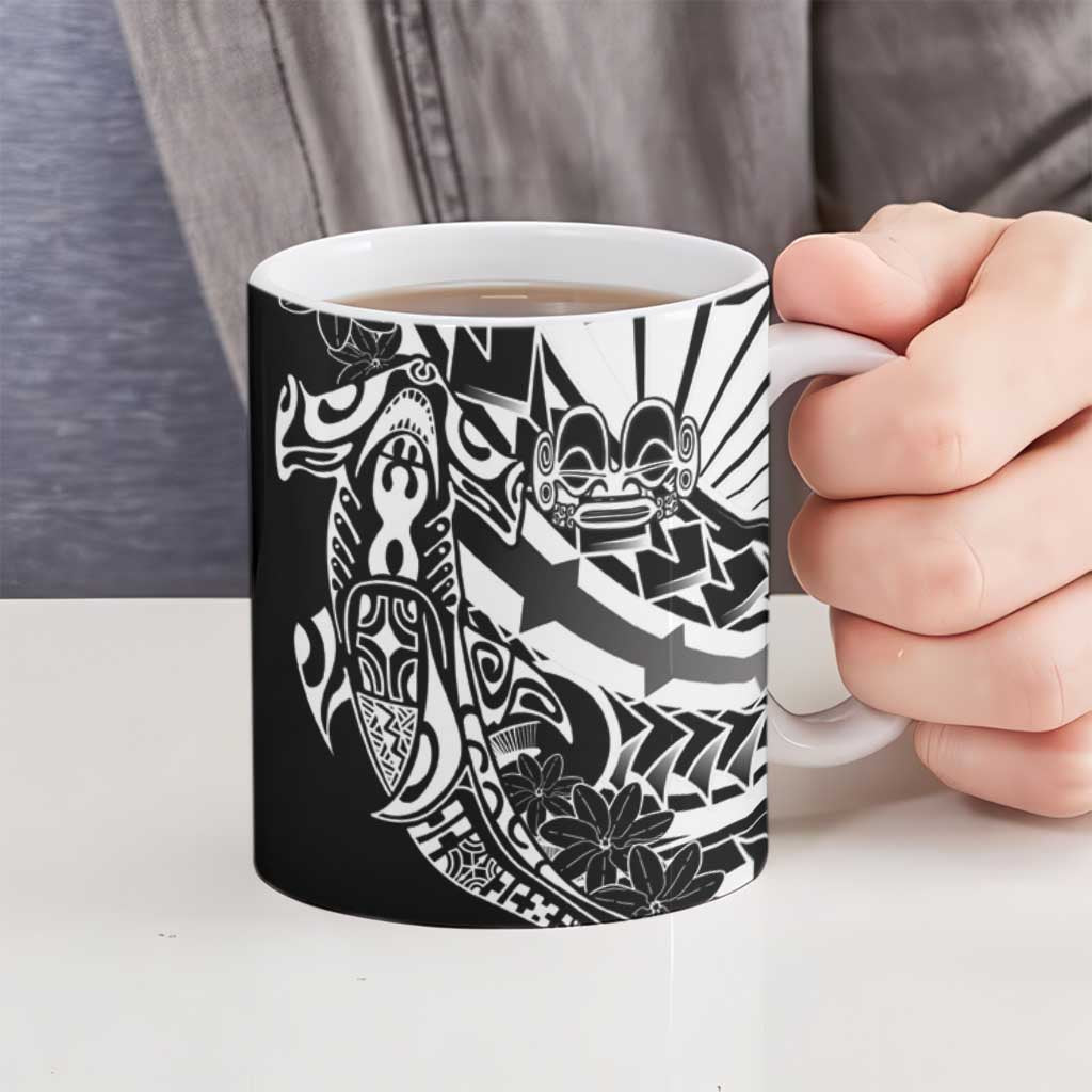 Black White Marquesas Islands Ceramic Mug Marquesan Matatiki Hammerhead Shark Patutiki - Polynesian Pride