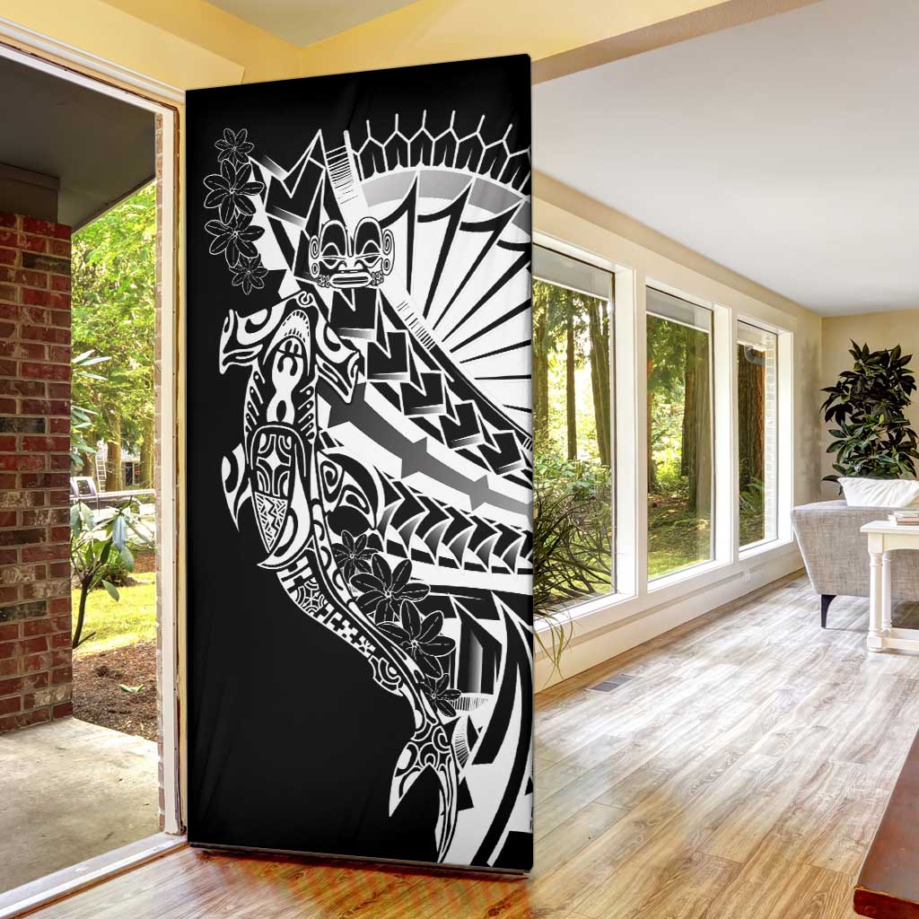 Black White Marquesas Islands Door Cover Marquesan Matatiki Hammerhead Shark Patutiki - Polynesian Pride