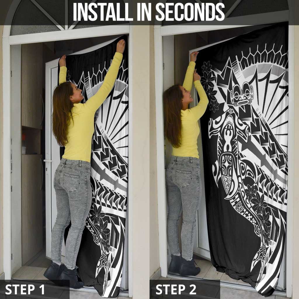 Black White Marquesas Islands Door Cover Marquesan Matatiki Hammerhead Shark Patutiki - Polynesian Pride