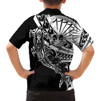 Black White Marquesas Islands Family Matching Long Sleeve Bodycon Dress and Hawaiian Shirt Marquesan Matatiki Hammerhead Shark Patutiki - Polynesian Pride