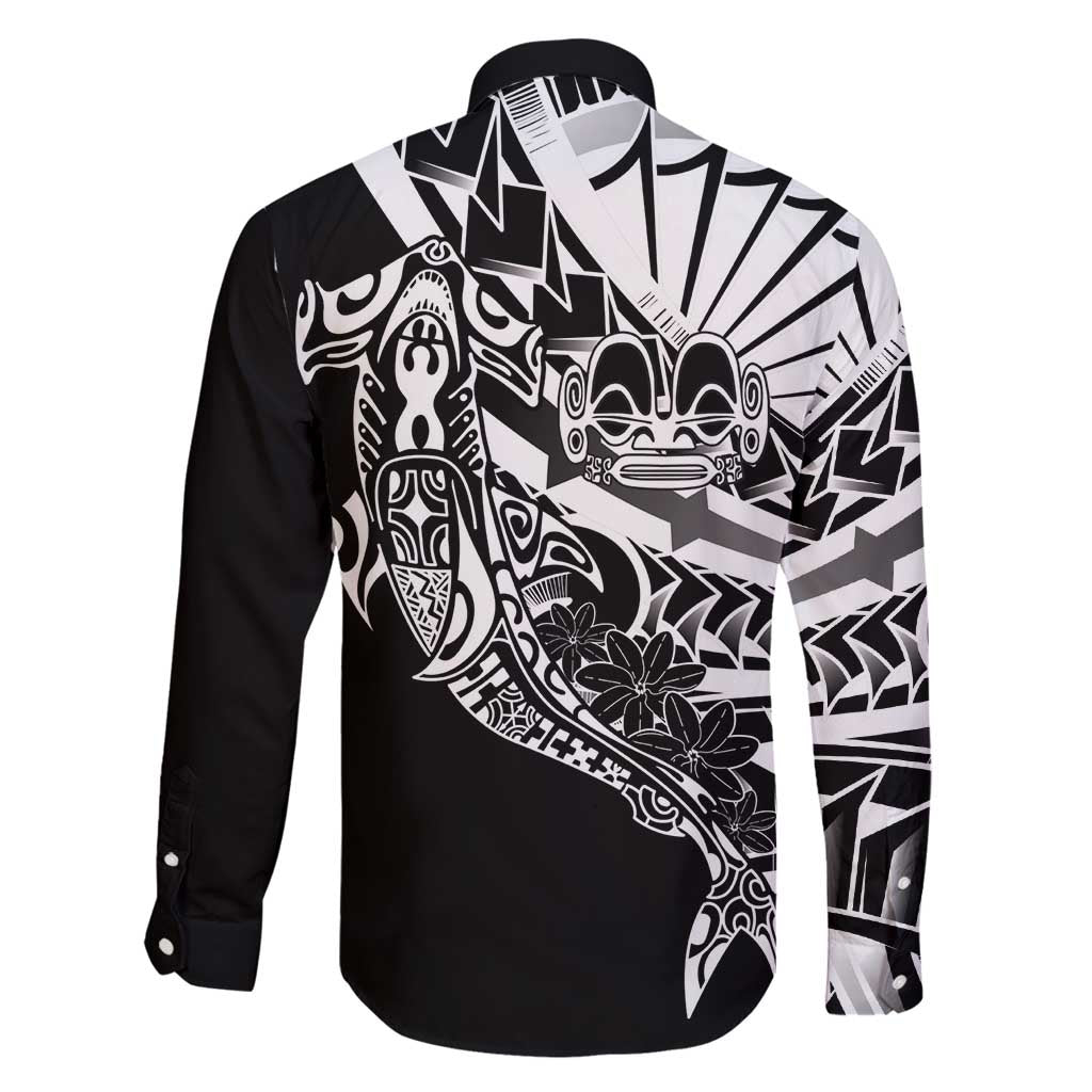 Black White Marquesas Islands Family Matching Mermaid Dress and Hawaiian Shirt Marquesan Matatiki Hammerhead Shark Patutiki - Polynesian Pride
