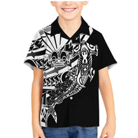 Black White Marquesas Islands Family Matching Mermaid Dress and Hawaiian Shirt Marquesan Matatiki Hammerhead Shark Patutiki - Polynesian Pride