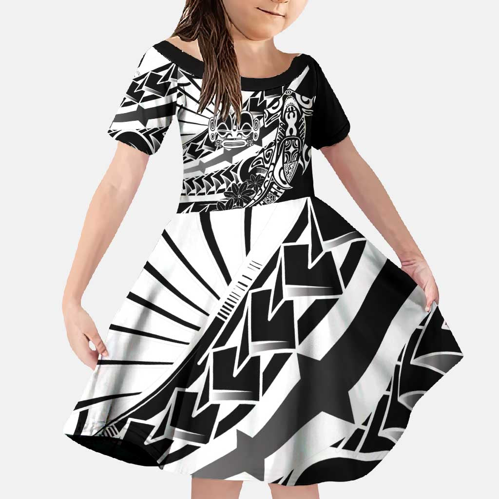 Black White Marquesas Islands Family Matching Off Shoulder Maxi Dress and Hawaiian Shirt Marquesan Matatiki Hammerhead Shark Patutiki - Polynesian Pride