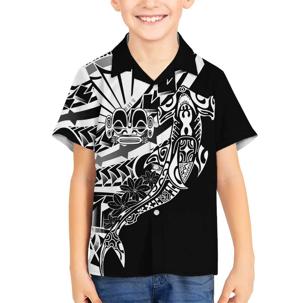 Black White Marquesas Islands Family Matching Puletasi and Hawaiian Shirt Marquesan Matatiki Hammerhead Shark Patutiki - Polynesian Pride