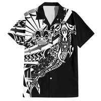 Black White Marquesas Islands Family Matching Short Sleeve Bodycon Dress and Hawaiian Shirt Marquesan Matatiki Hammerhead Shark Patutiki - Polynesian Pride