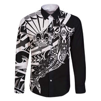 Black White Marquesas Islands Family Matching Short Sleeve Bodycon Dress and Hawaiian Shirt Marquesan Matatiki Hammerhead Shark Patutiki - Polynesian Pride