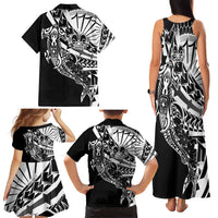 Black White Marquesas Islands Family Matching Tank Maxi Dress and Hawaiian Shirt Marquesan Matatiki Hammerhead Shark Patutiki - Polynesian Pride