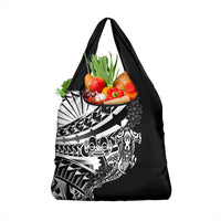 Black White Marquesas Islands Grocery Bag Marquesan Matatiki Hammerhead Shark Patutiki - Polynesian Pride