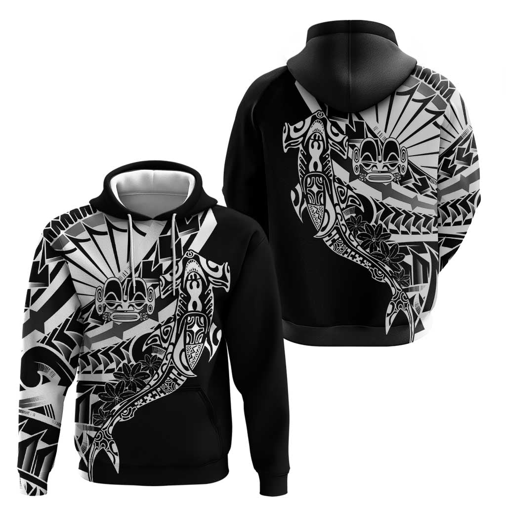 Black White Marquesas Islands Hoodie Marquesan Matatiki Hammerhead Shark Patutiki - Polynesian Pride