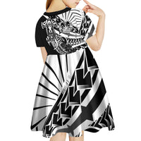 Black White Marquesas Islands Kid Short Sleeve Dress Marquesan Matatiki Hammerhead Shark Patutiki - Polynesian Pride