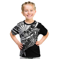 Black White Marquesas Islands Kid T Shirt Marquesan Matatiki Hammerhead Shark Patutiki - Polynesian Pride