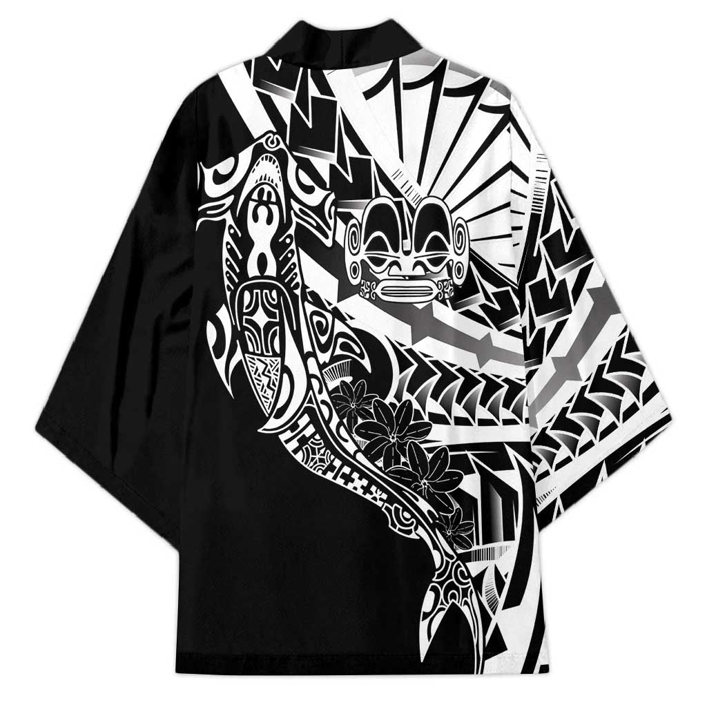 Black White Marquesas Islands Kimono Marquesan Matatiki Hammerhead Shark Patutiki - Polynesian Pride